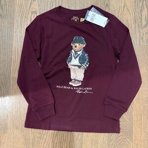 Ralph Lauren Kids Maroon Polo Bear Graphic Long Sleeve Tee